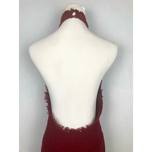 Free People Harper Halter Neck Backless Lace Mini Dress Red Size M Bodycon - Picture 7 of 10